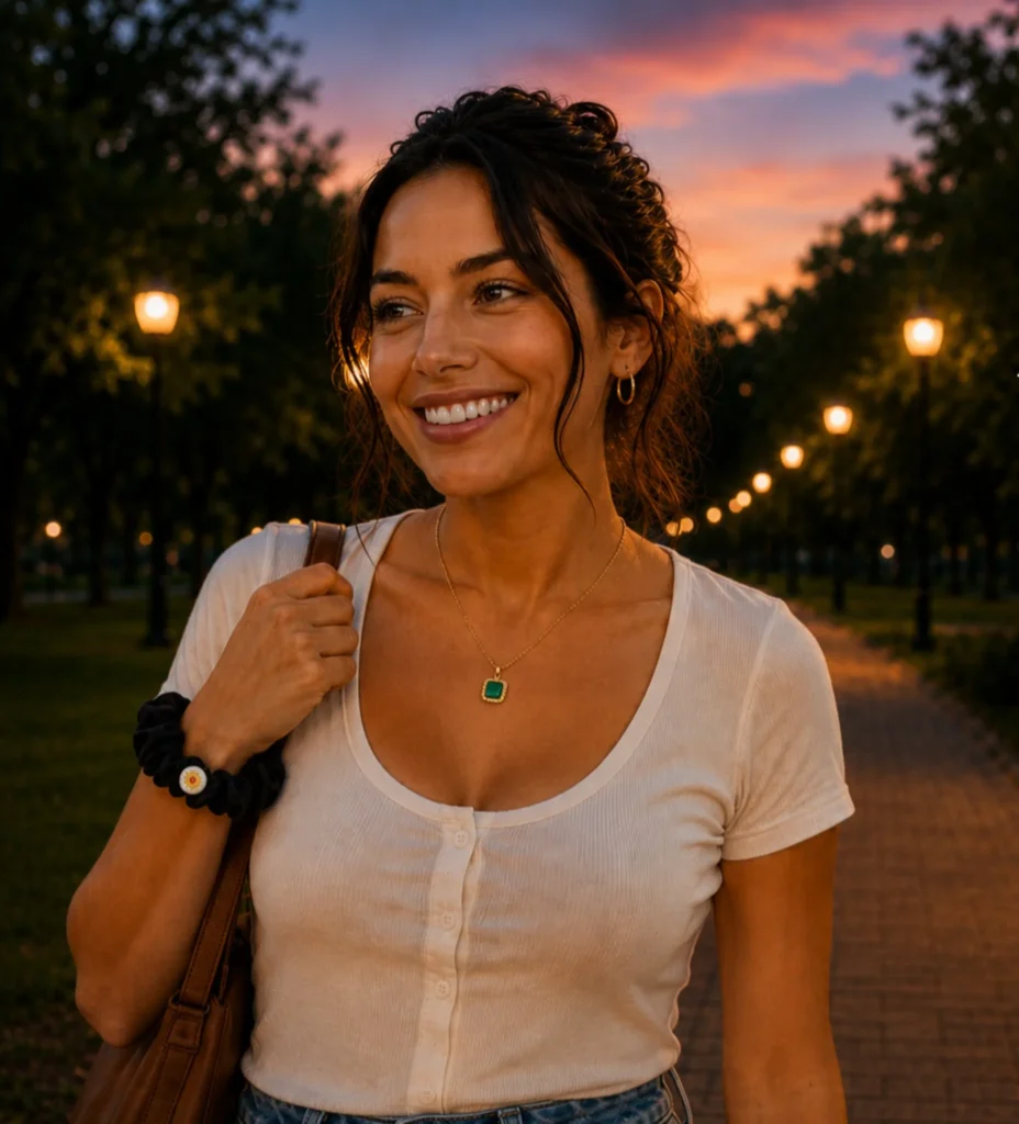 Woman wearing necklace